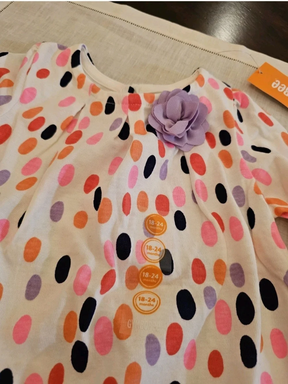 Gymboree Toddler Girl Bright Multi Dot Long Sleeve Tunic Top Flower Accent 24M